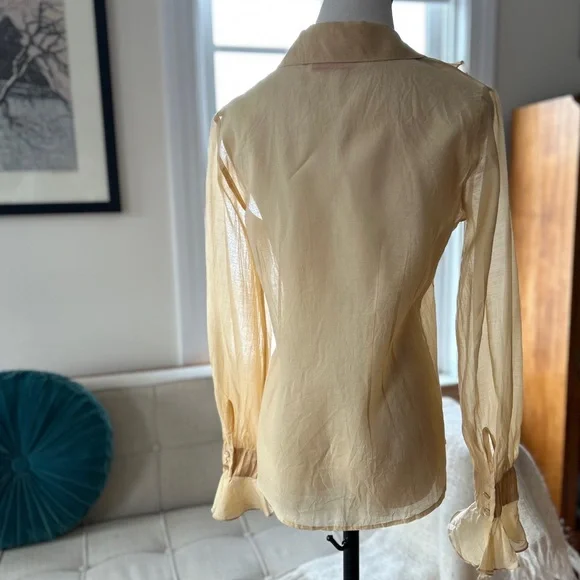 Oscar de la Renta Sheer Cotton/Silk Romantic Pintuck Ruffle Blouse, NWT - Picture 6 of 9